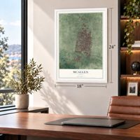 McAllen, Texas map, 18 x 24 inch print in a white frame in a home office