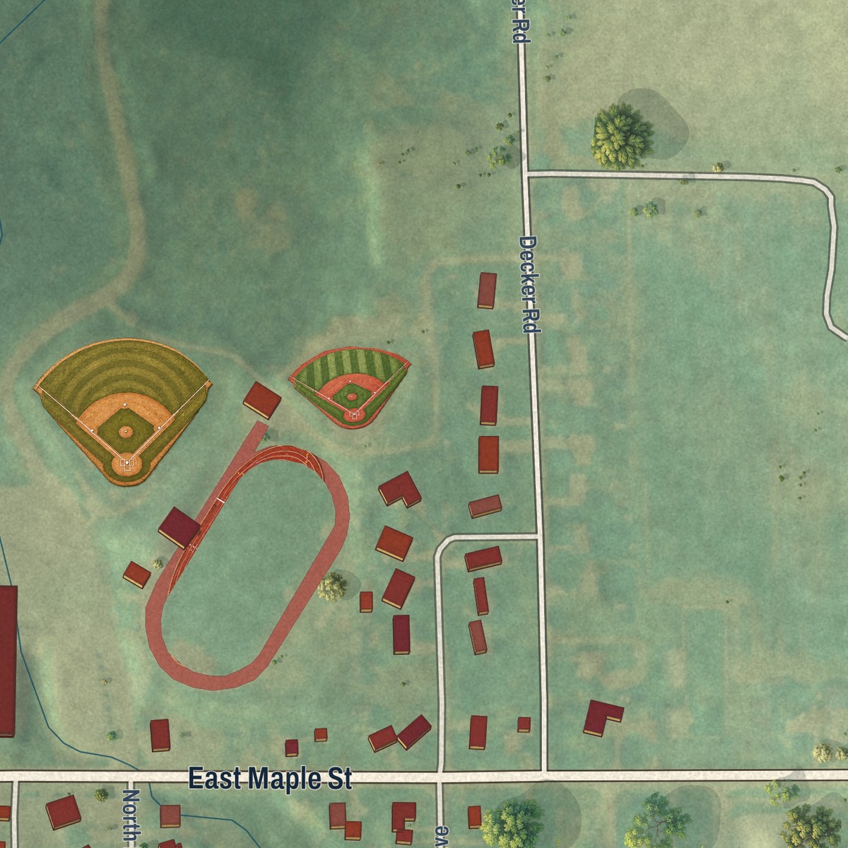 Second close-up of the map of McBain, Michigan print showing more streets and buildings
