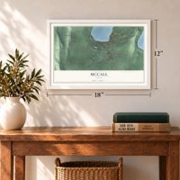 McCall, Idaho map, 12 x 18 inch print in a white frame in an entryway