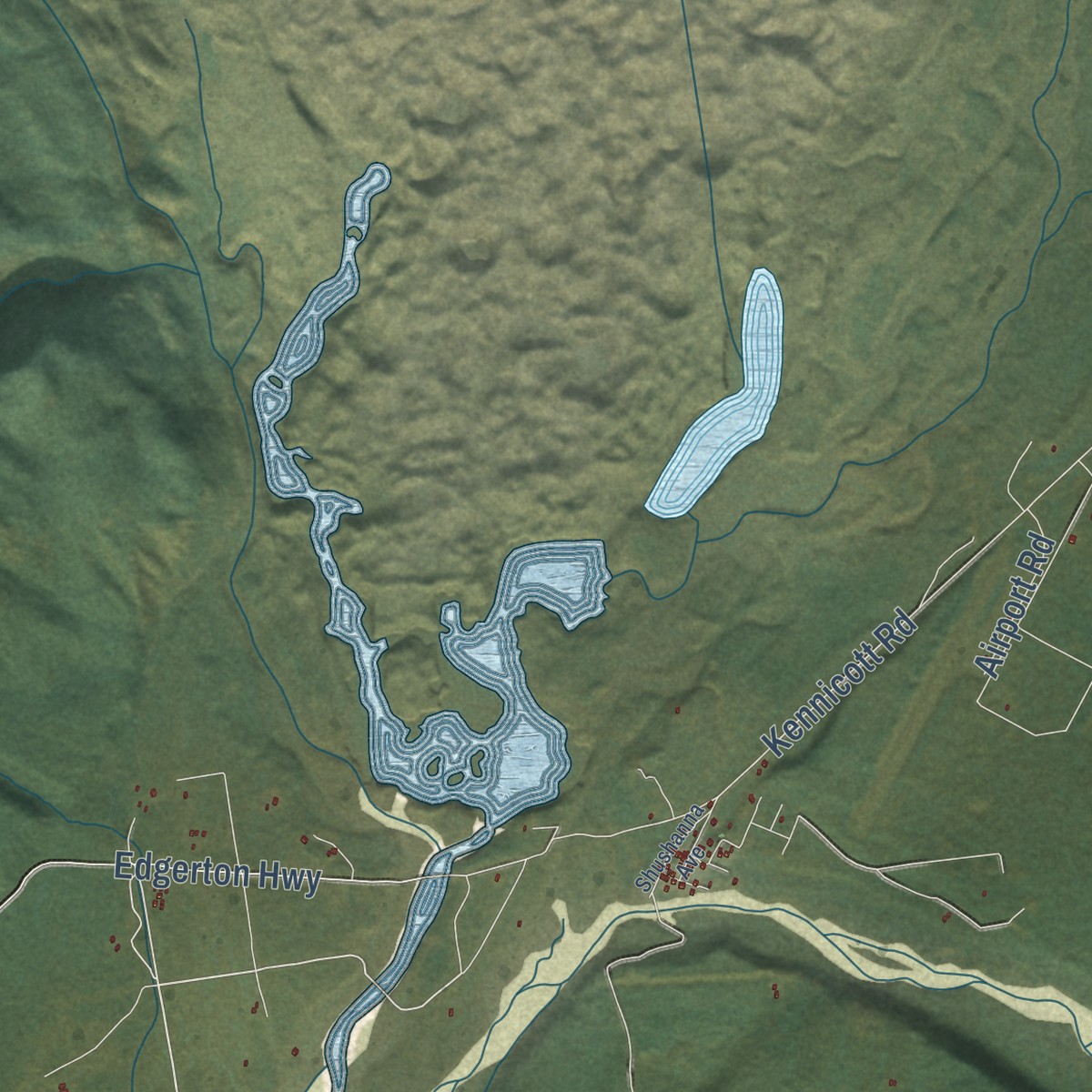 Second close-up of the map of McCarthy, Alaska print showing more streets and buildings