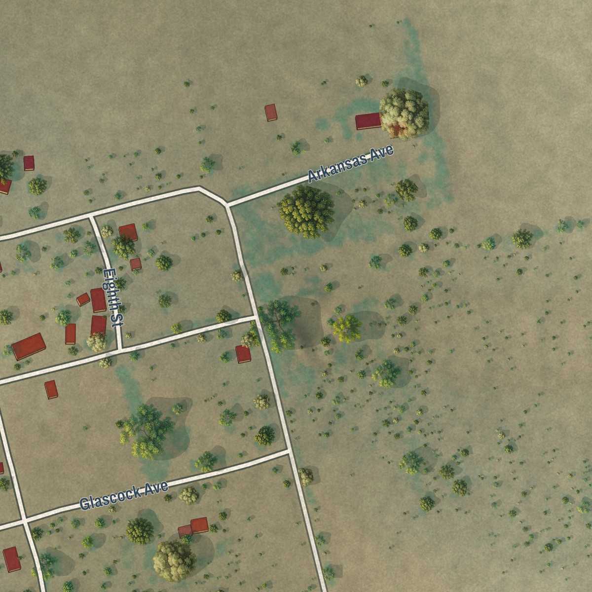 Second close-up of the map of McCaulley, Texas print showing more streets and buildings