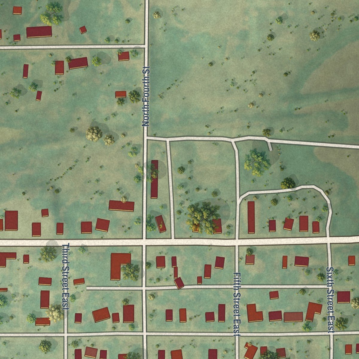 Second close-up of the map of McClusky, North Dakota print showing more streets and buildings