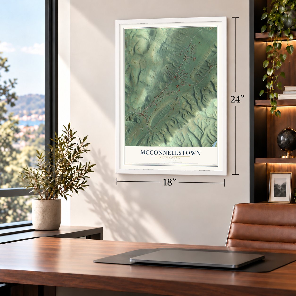 McConnellstown, Pennsylvania map, 18 x 24 inch print in a white frame in a home office