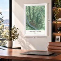McConnelsville, Ohio map, 18 x 24 inch print in a white frame in a home office