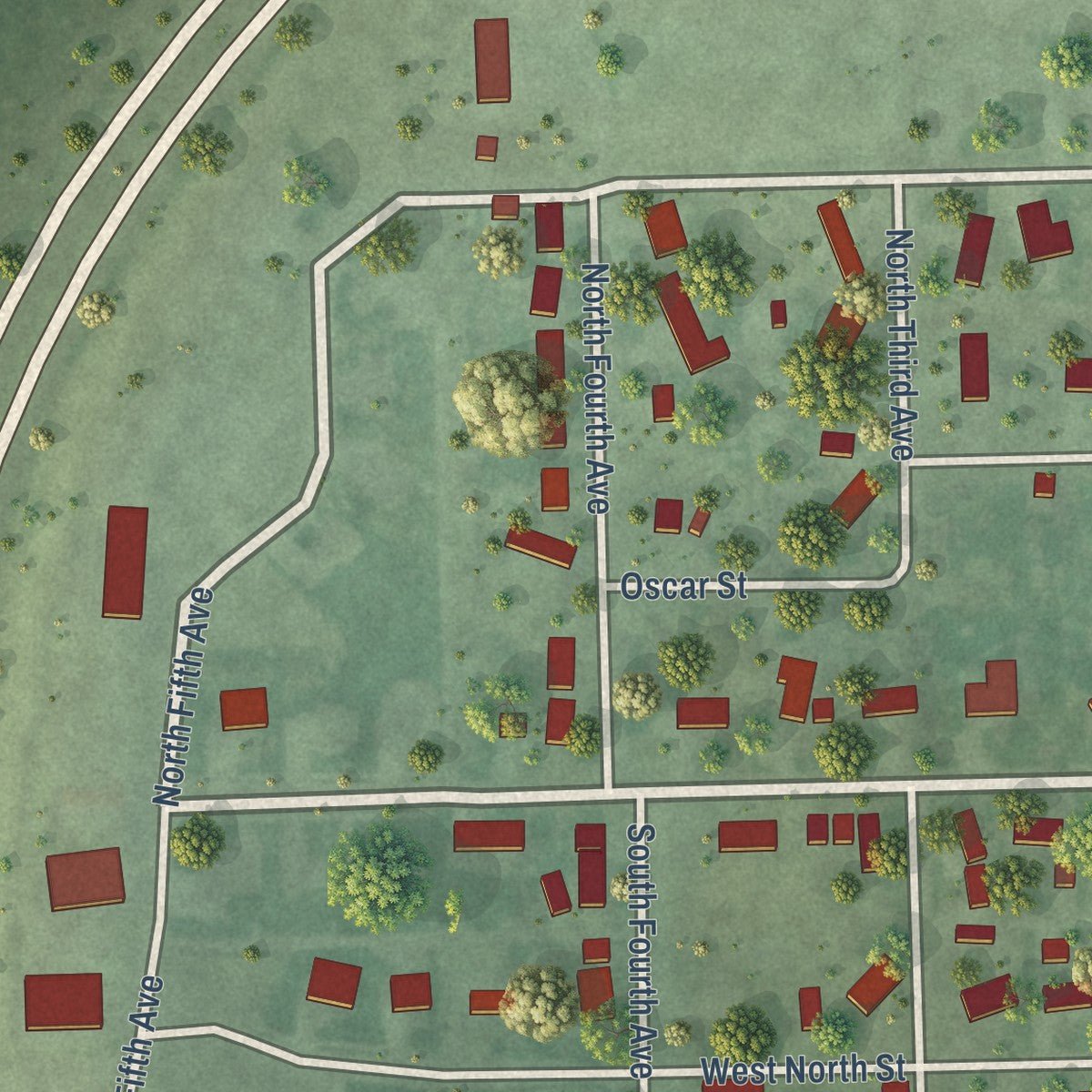 Second close-up of the map of McCool Junction, Nebraska print showing more streets and buildings