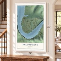 McCord Bend, Missouri map, 24 x 36 inch print in a white frame by a staircase