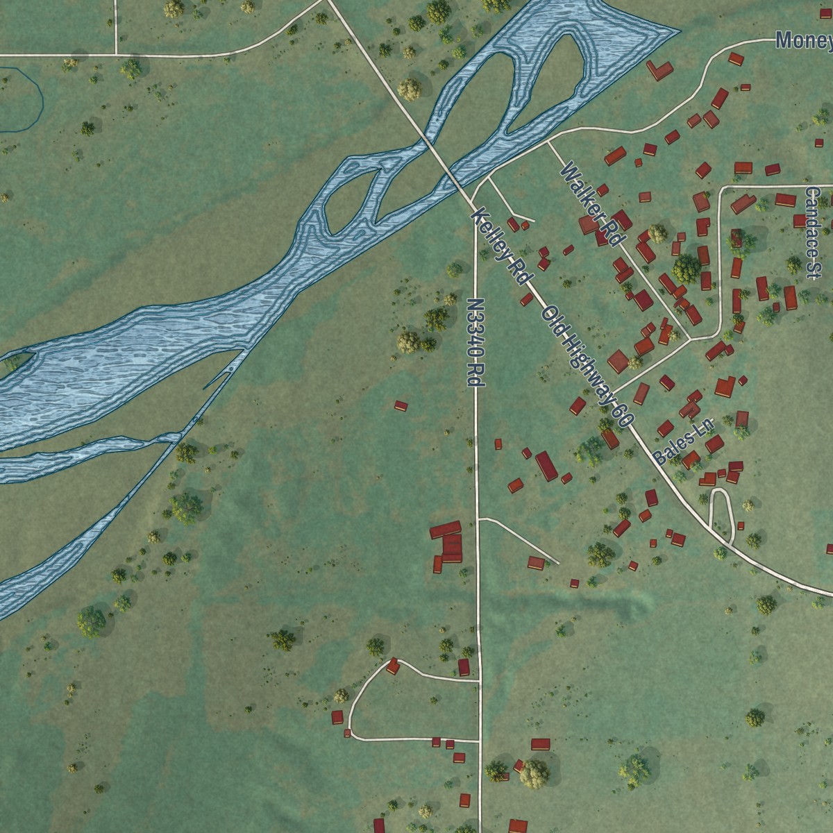 Second close-up of the map of McCord, Oklahoma print showing more streets and buildings