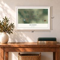 McCrory, Arkansas map, 12 x 18 inch print in a white frame in an entryway