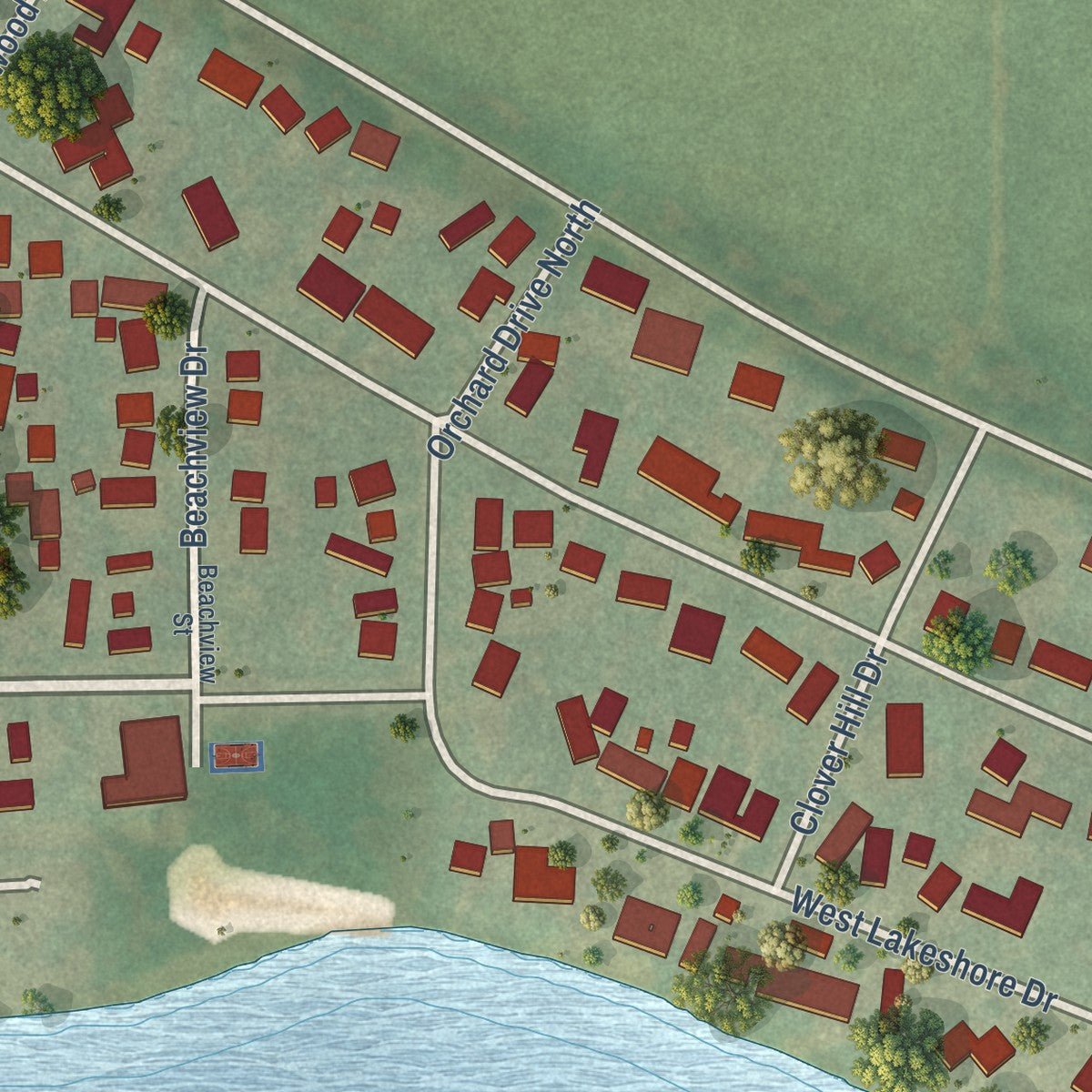 Second close-up of the map of McCullom Lake, Illinois print showing more streets and buildings