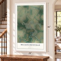 McCutchenville, Ohio map, 24 x 36 inch print in a white frame by a staircase