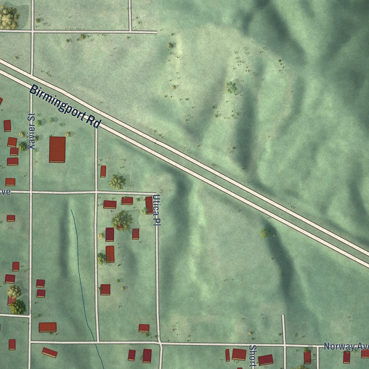 Second close-up of the map of McDonald Chapel, Alabama print showing more streets and buildings