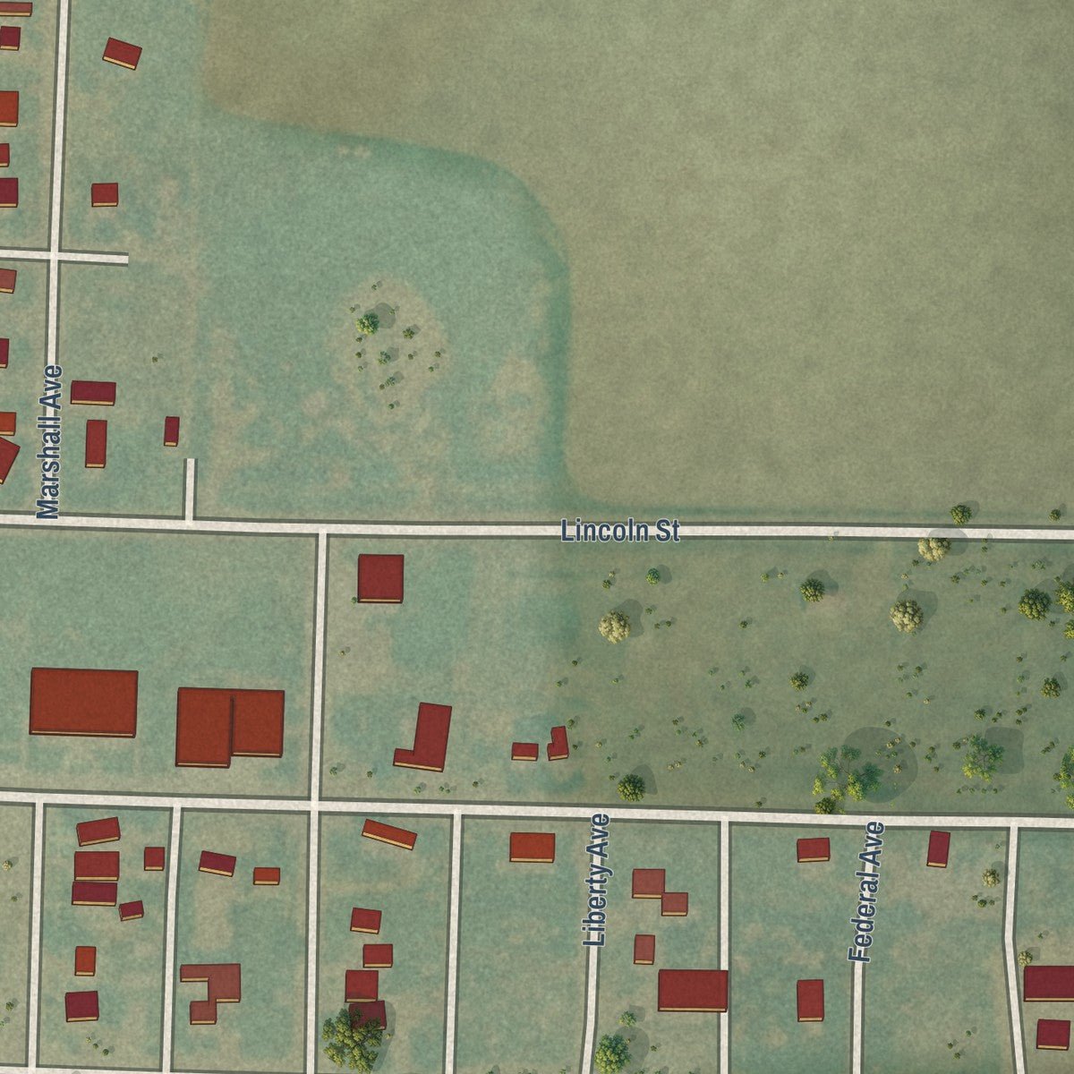 Second close-up of the map of McDonald, Kansas print showing more streets and buildings