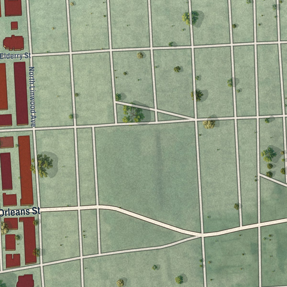 Second close-up of the map of McElderry Park, Maryland print showing more streets and buildings