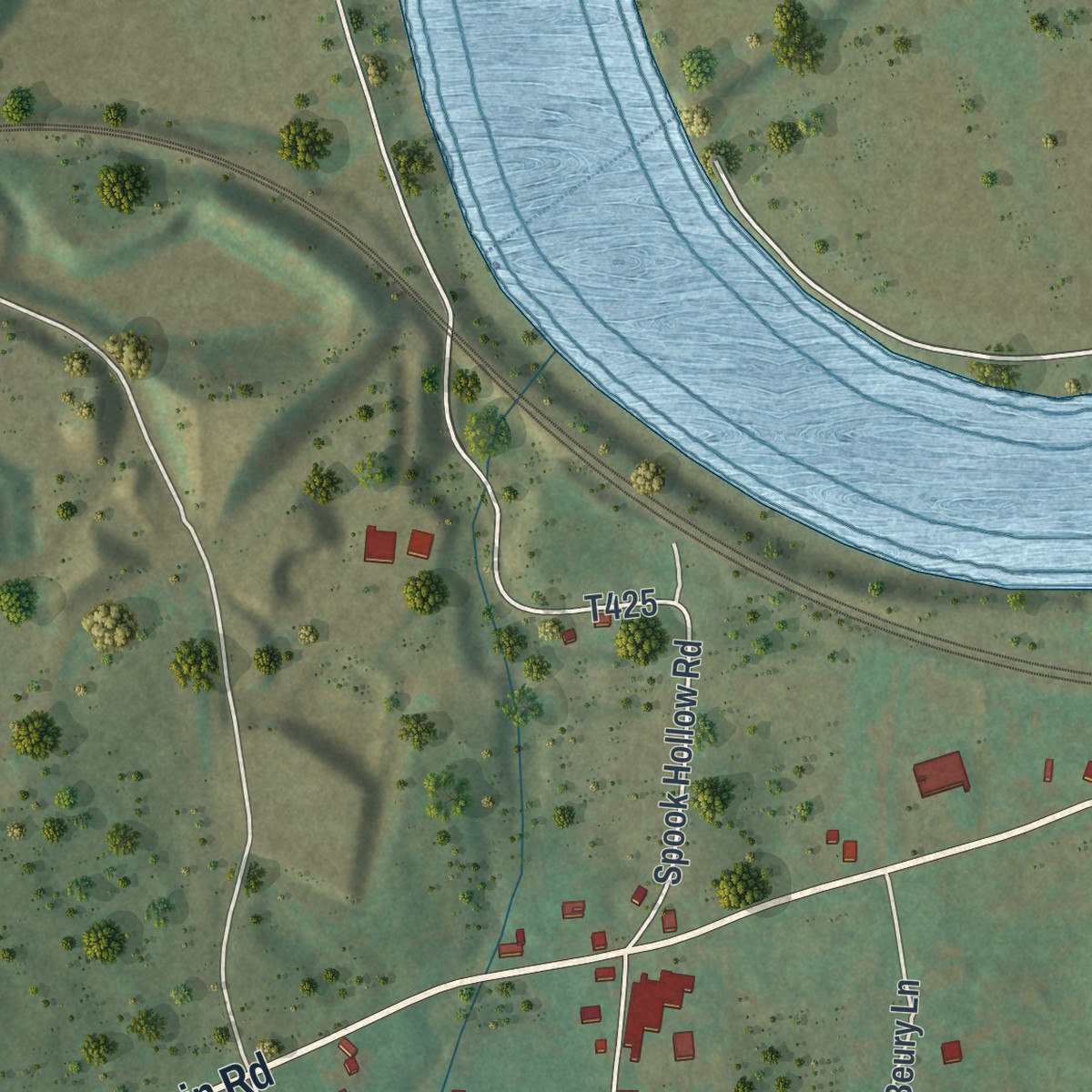 Second close-up of the map of McElhattan, Pennsylvania print showing more streets and buildings