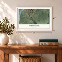 McElhattan, Pennsylvania map, 12 x 18 inch print in a white frame in an entryway
