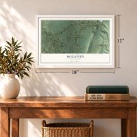 McGaffey, New Mexico map, 12 x 18 inch print in a white frame in an entryway