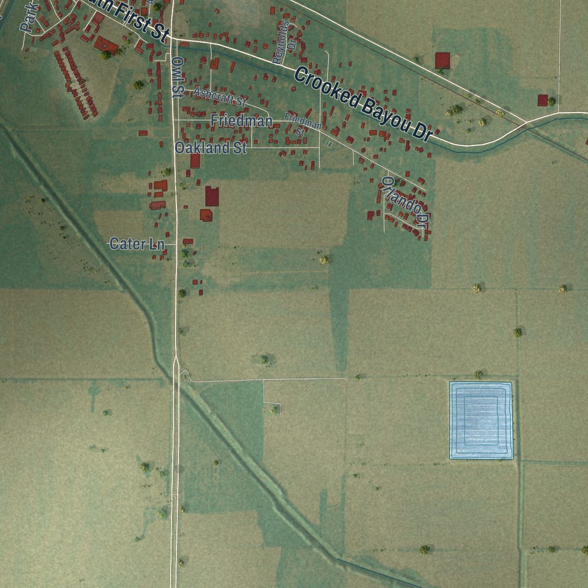 Second close-up of the map of McGehee, Arkansas print showing more streets and buildings