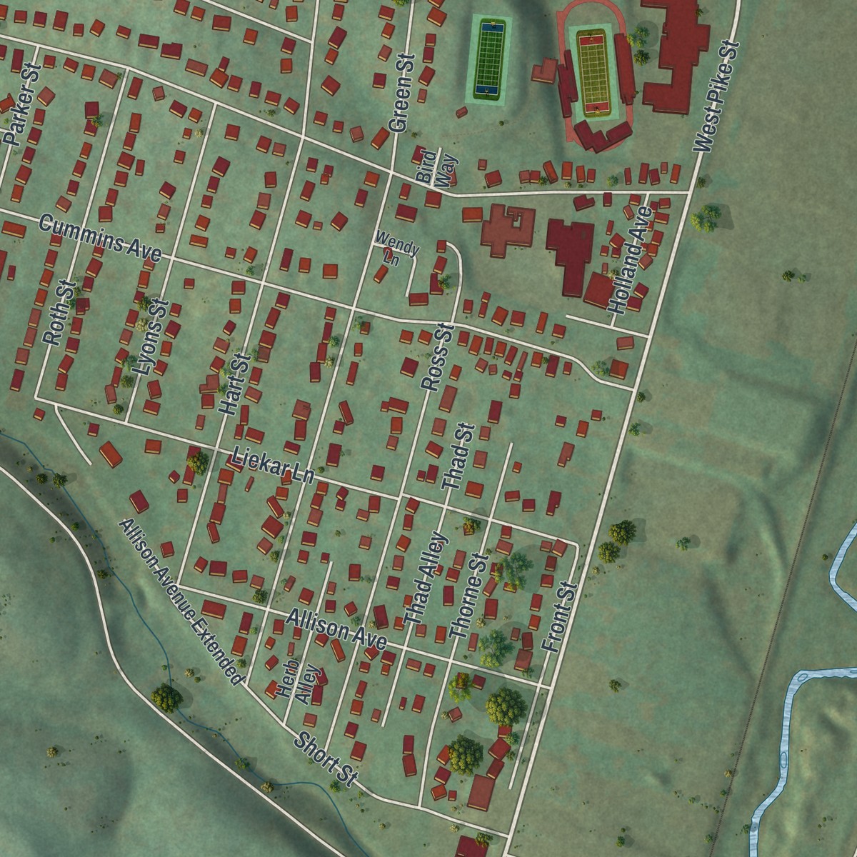 Second close-up of the map of McGovern, Pennsylvania print showing more streets and buildings