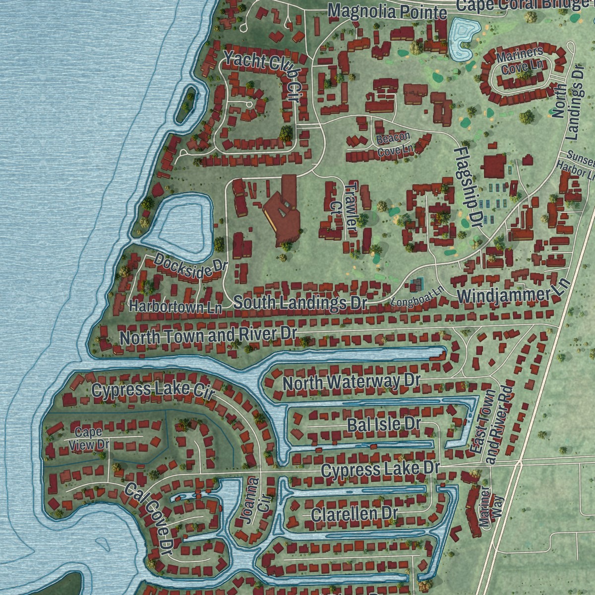 Second close-up of the map of McGregor, Florida print showing more streets and buildings