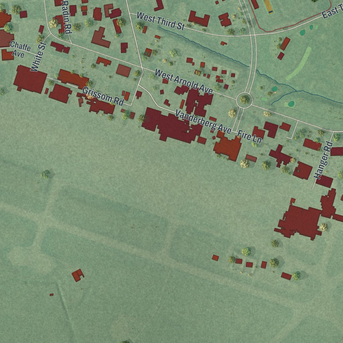 Second close-up of the map of McGuire AFB, New Jersey print showing more streets and buildings