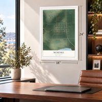 McHenry, North Dakota map, 18 x 24 inch print in a white frame in a home office