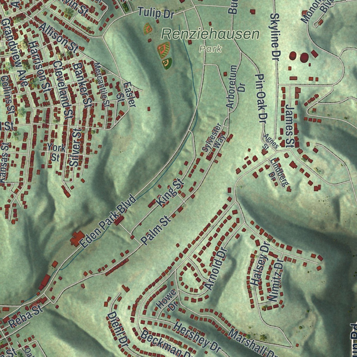 Second close-up of the map of McKeesport, Pennsylvania print showing more streets and buildings