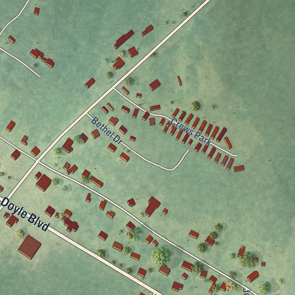 Second close-up of the map of McKenney, Virginia print showing more streets and buildings