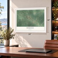 McKenney, Virginia map, 18 x 24 inch print in a white frame in a home office