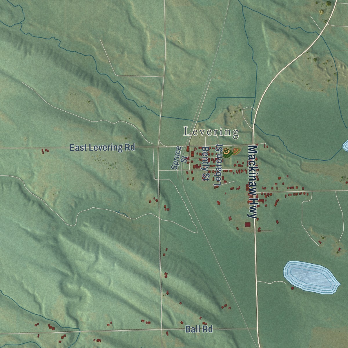 Second close-up of the map of McKinley, Emmet County, Michigan print showing more streets and buildings