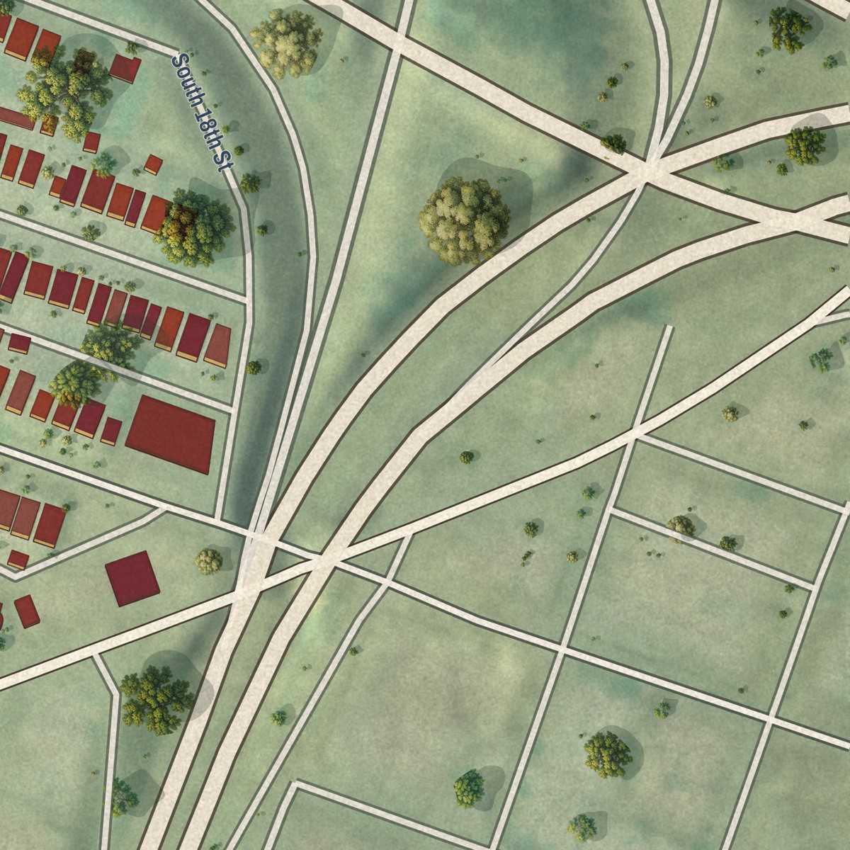 Second close-up of the map of McKinley Heights, Missouri print showing more streets and buildings