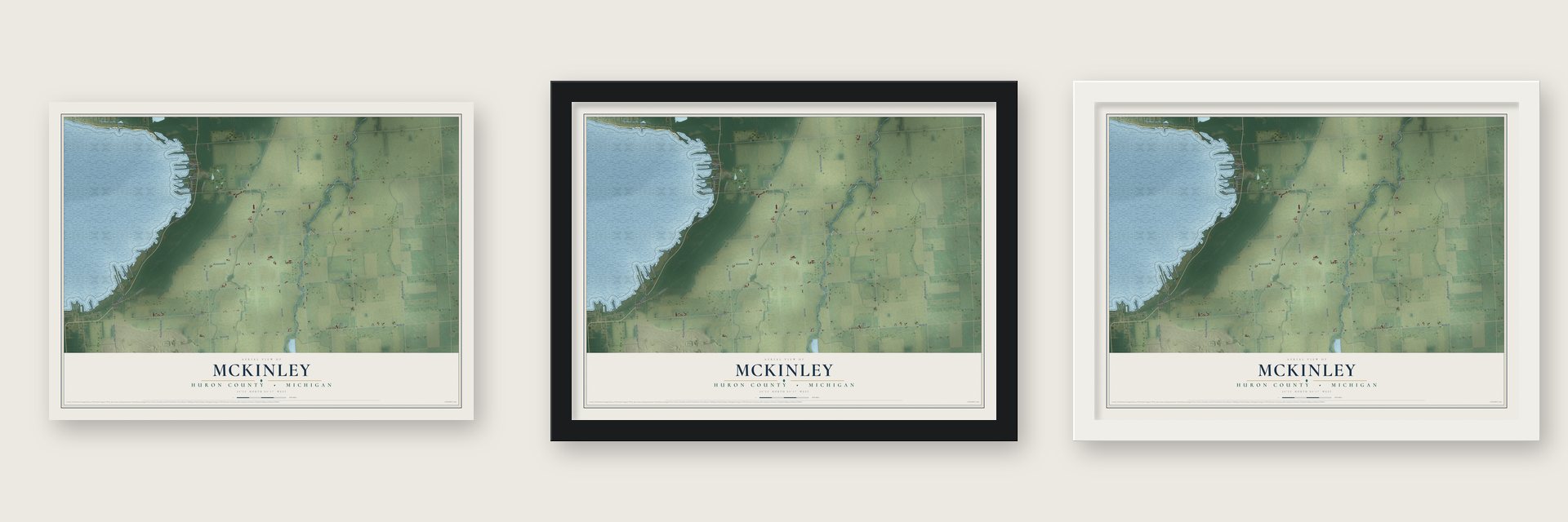McKinley, Huron County, Michigan map unframed, in a black wood frame and in a white wood frame