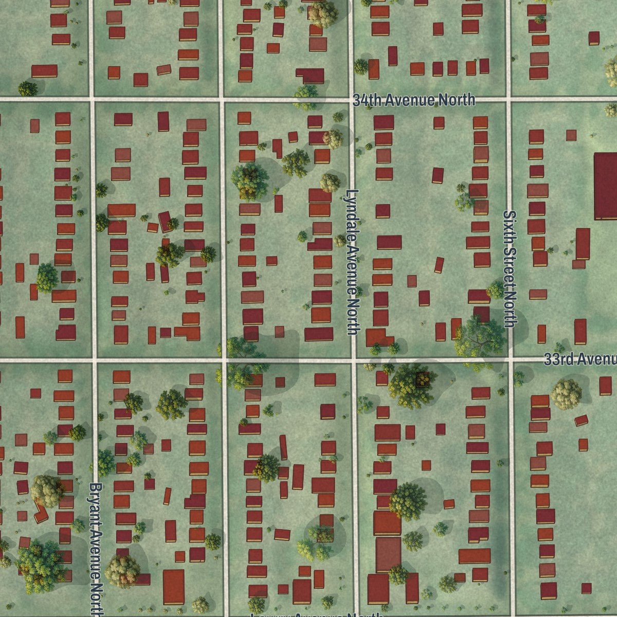 Second close-up of the map of McKinley, Minneapolis, Minnesota print showing more streets and buildings