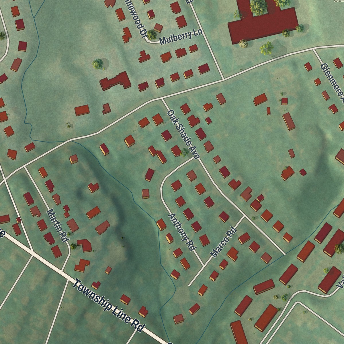 Second close-up of the map of McKinley, Pennsylvania print showing more streets and buildings