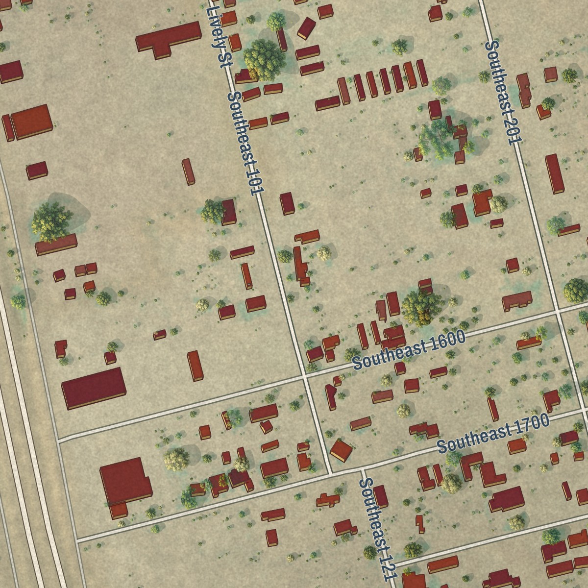 Second close-up of the map of McKinney Acres, Texas print showing more streets and buildings