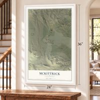 McKittrick, California map, 24 x 36 inch print in a white frame by a staircase