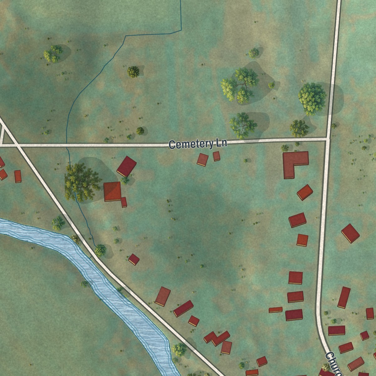 Second close-up of the map of McLean, New York print showing more streets and buildings