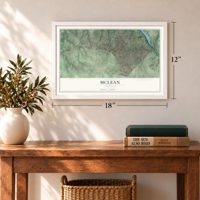 McLean, Virginia map, 12 x 18 inch print in a white frame in an entryway