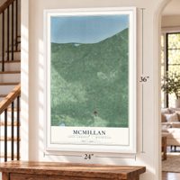 McMillan, Luce County, Michigan map, 24 x 36 inch print in a white frame by a staircase