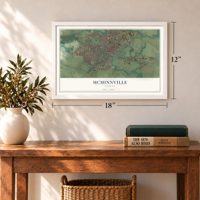 McMinnville, Oregon map, 12 x 18 inch print in a white frame in an entryway