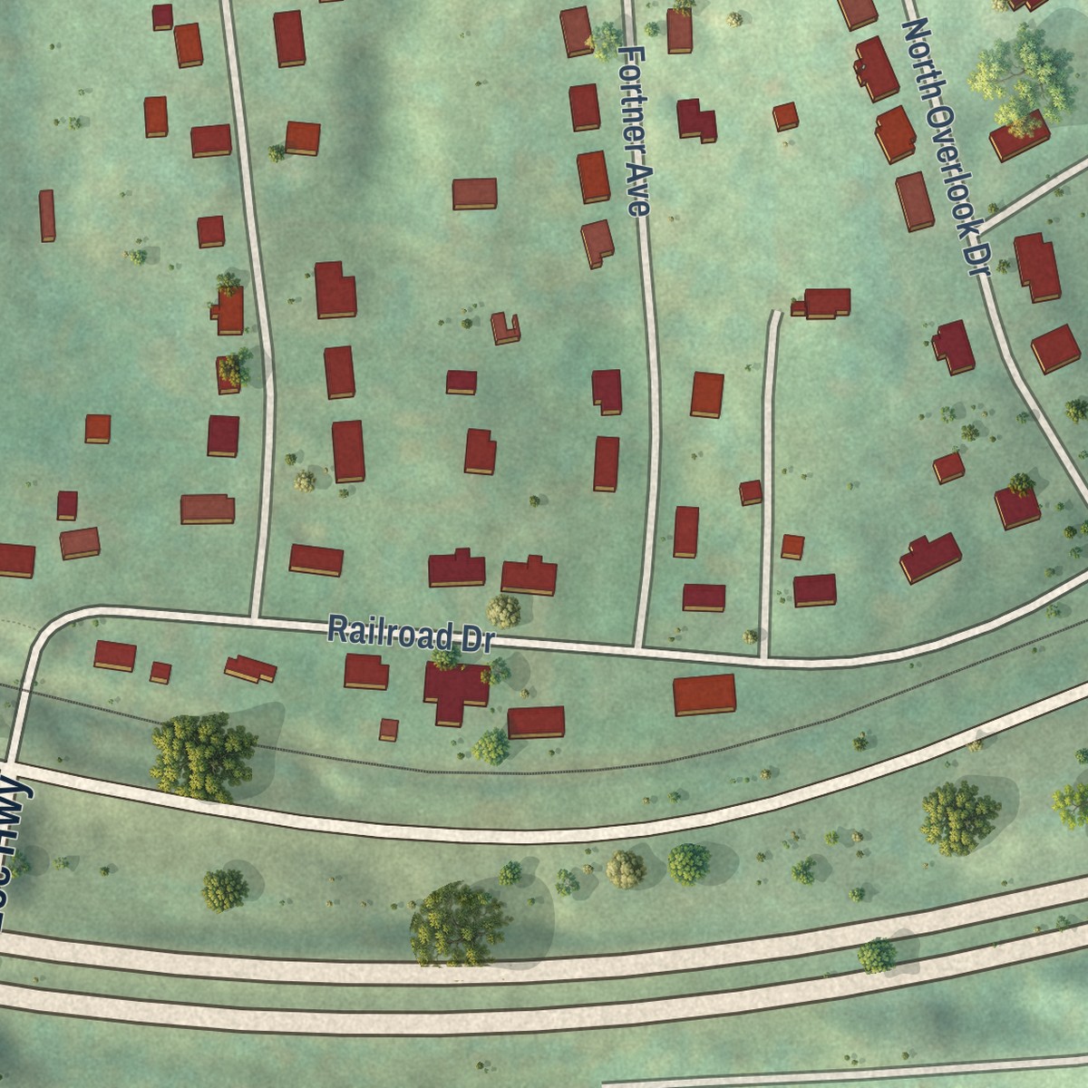 Second close-up of the map of McMullin, Virginia print showing more streets and buildings