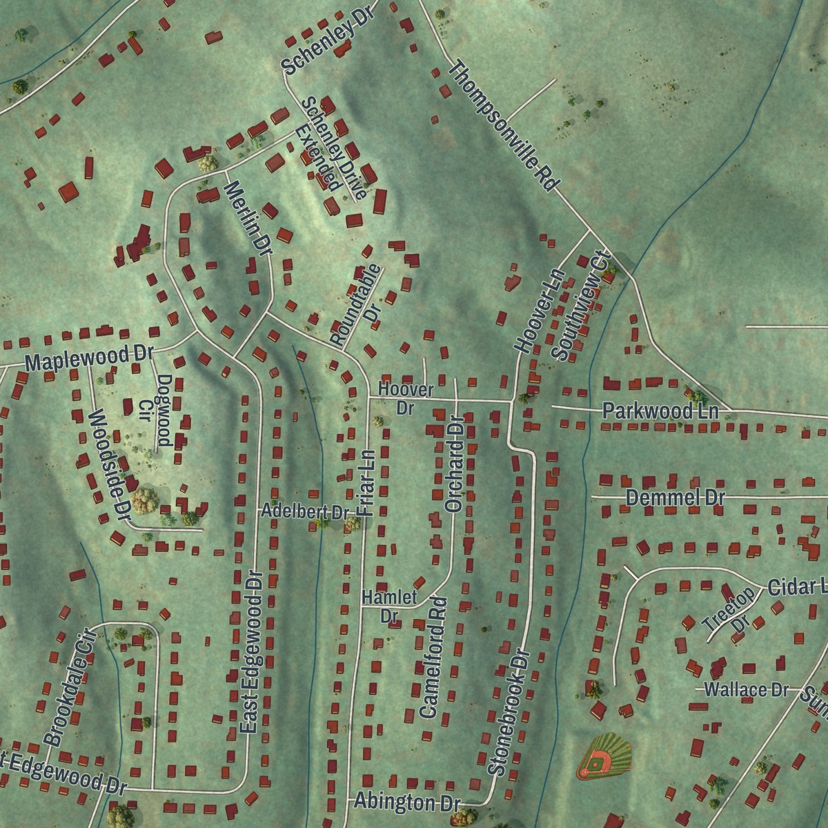 Second close-up of the map of McMurray, Pennsylvania print showing more streets and buildings