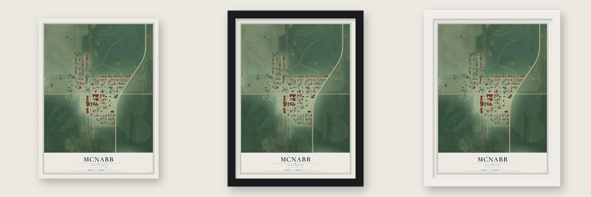McNabb, Illinois map unframed, in a black wood frame and in a white wood frame