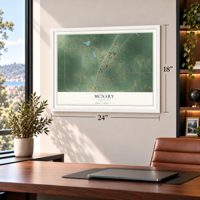 McNary, Louisiana map, 18 x 24 inch print in a white frame in a home office