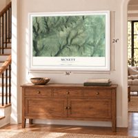 McNett, Pennsylvania map, 24 x 36 inch print in a white frame above a dresser by a staircase