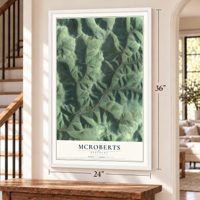McRoberts, Kentucky map, 24 x 36 inch print in a white frame by a staircase