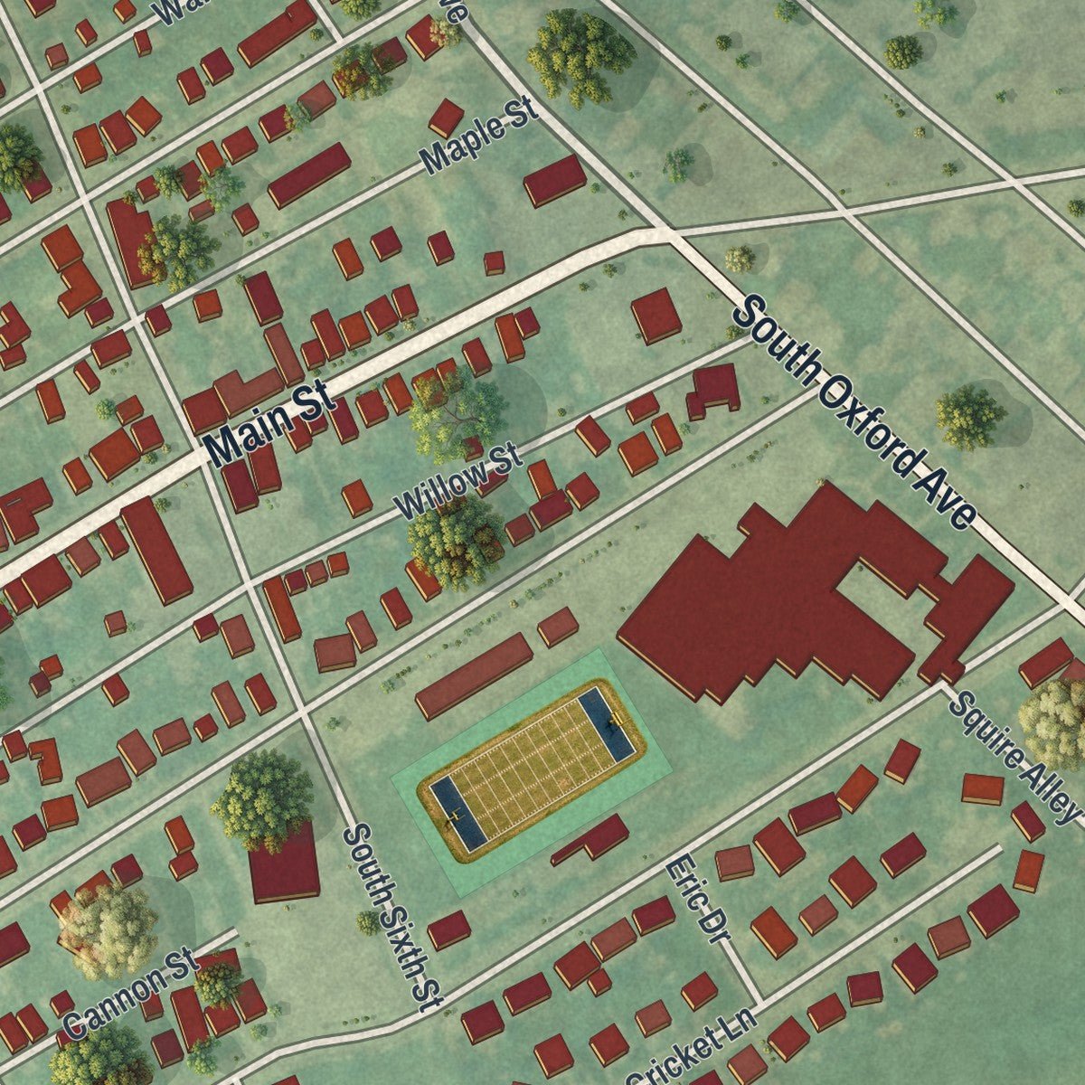 Second close-up of the map of McSherrystown, Pennsylvania print showing more streets and buildings
