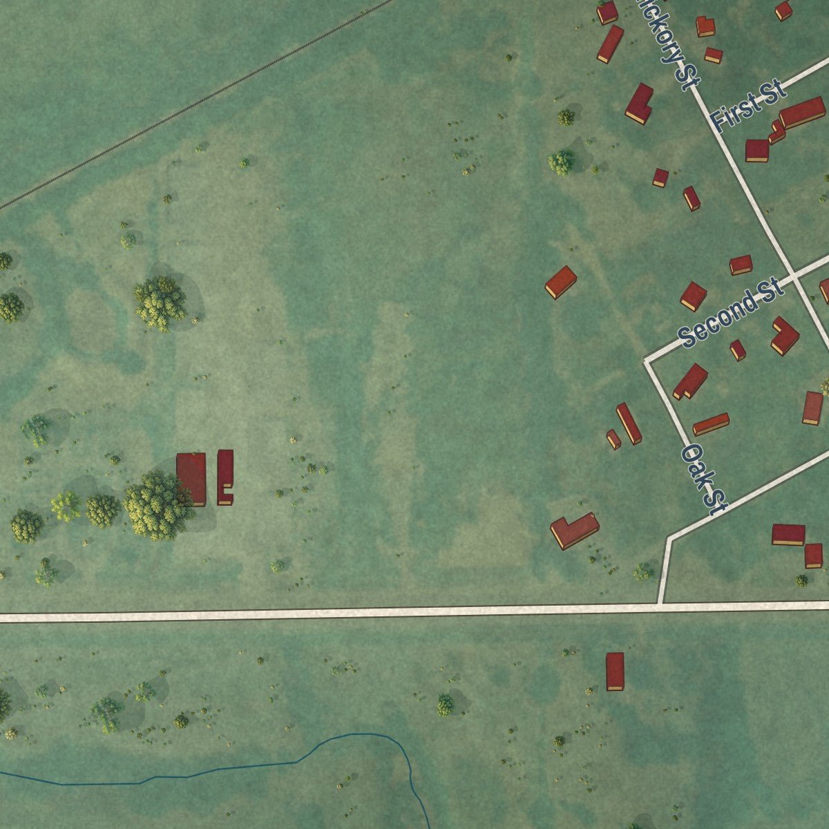 Second close-up of the map of Mead, Oklahoma print showing more streets and buildings