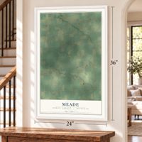 Meade, Huron County, Michigan map, 24 x 36 inch print in a white frame by a staircase