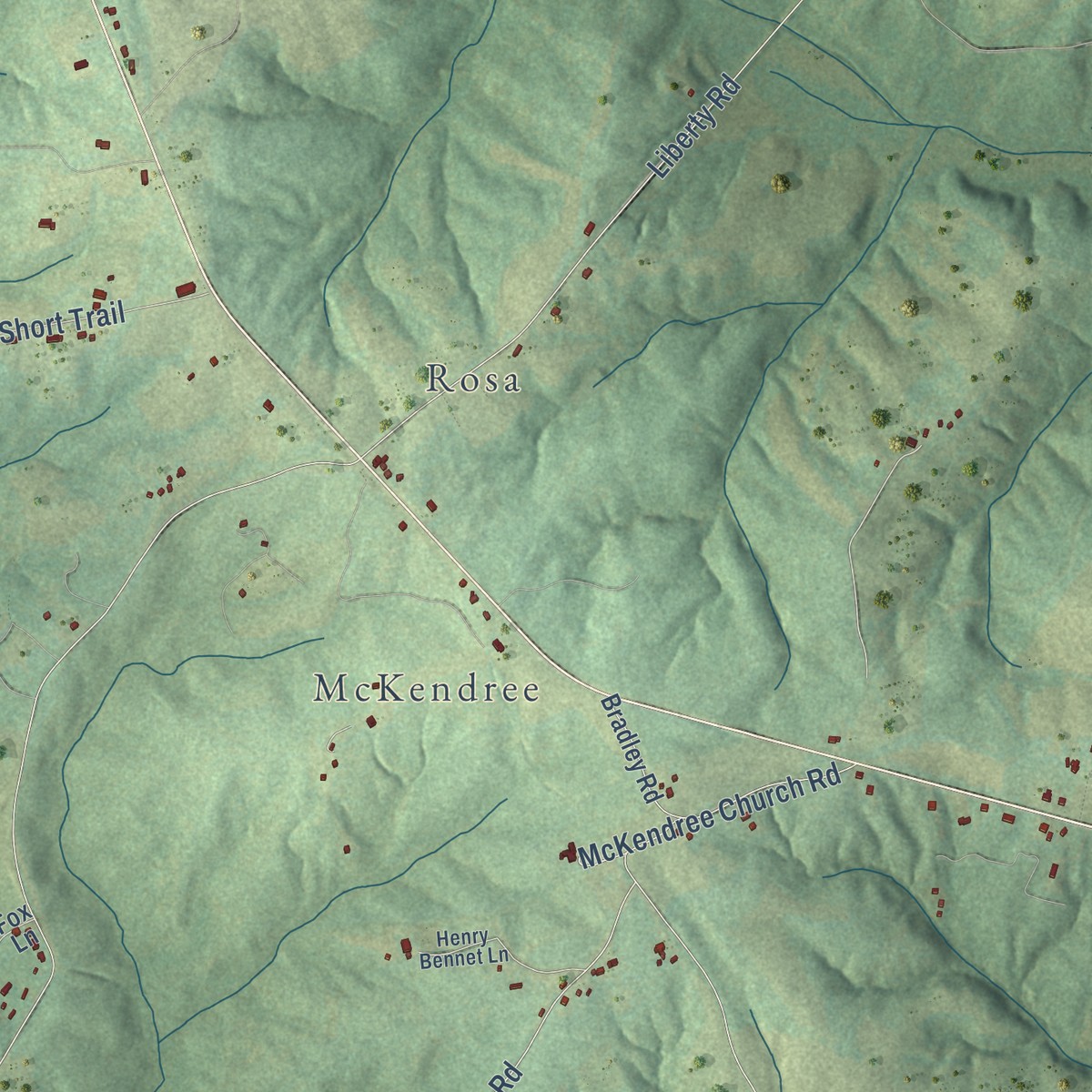 Second close-up of the map of Meadville, Virginia print showing more streets and buildings