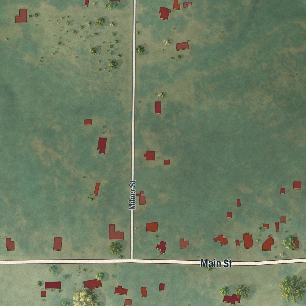 Second close-up of the map of Meansville, Georgia print showing more streets and buildings